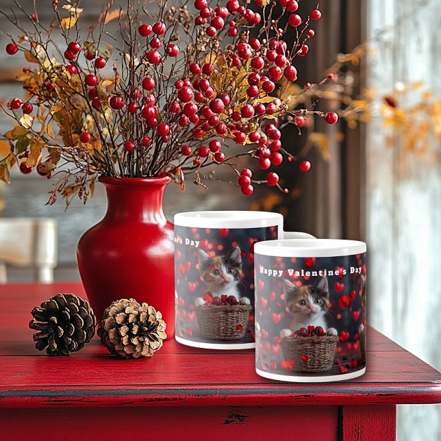 Valentine's Day Calico Kitten Red Hearts Candy Jumbo Mugg (Skapare uppladdad)