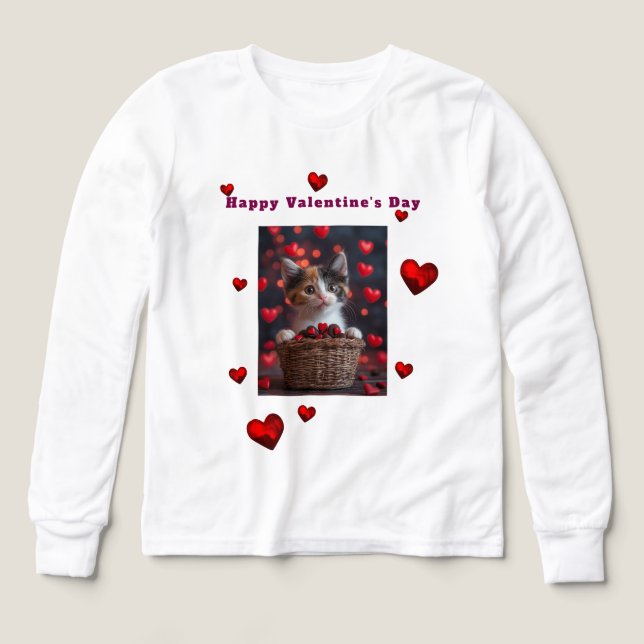 Valentine's Day Calico Kitten Red Hearts Candy T Shirt (Design framsida)