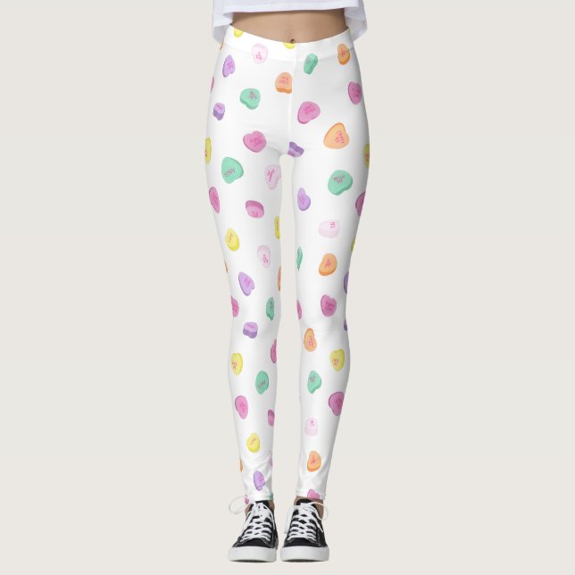 Valentines day Candy Hearts Mönster Leggings (Framsida)