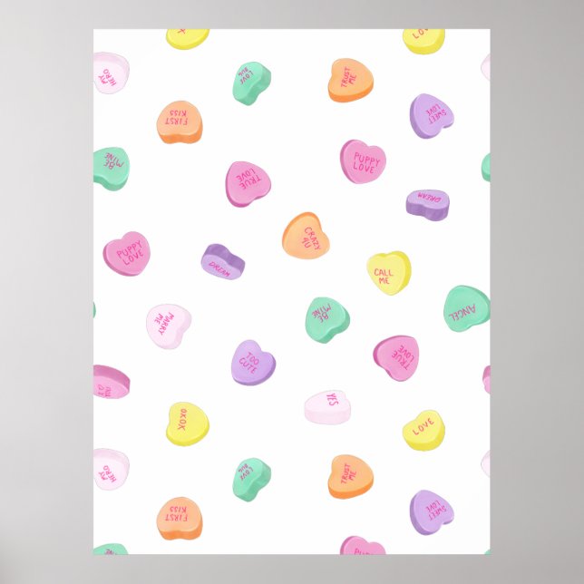 Valentines day Candy Hearts Mönster Poster (Framsidan)