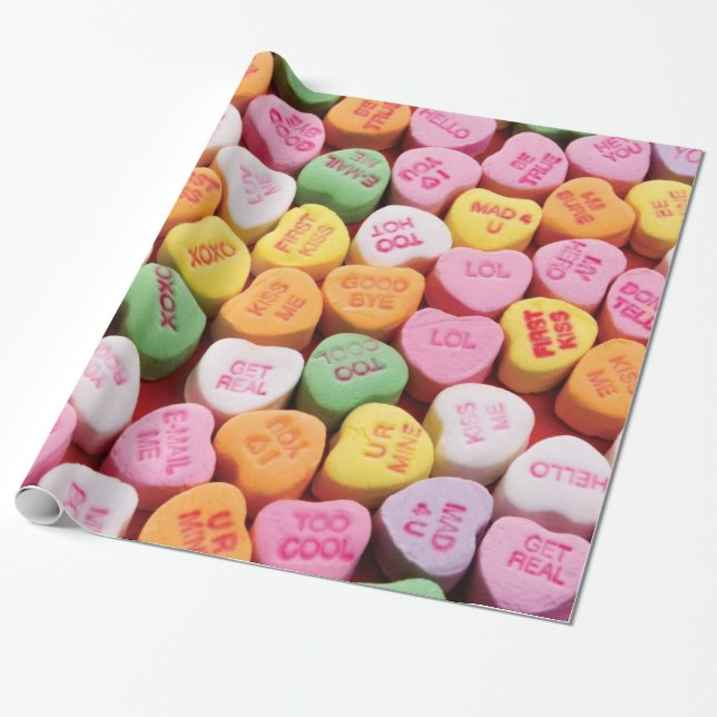 Valentines day Candy Hearts Wrapping Papper Presentpapper (Utrullad)