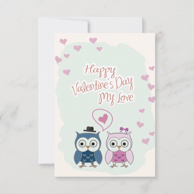 Valentine's Day Card Cute Owns Couple Inbjudningar (Framsida)