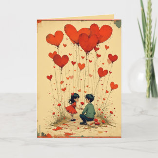 Valentine's Day Card for Kids with Hearts Helgkort