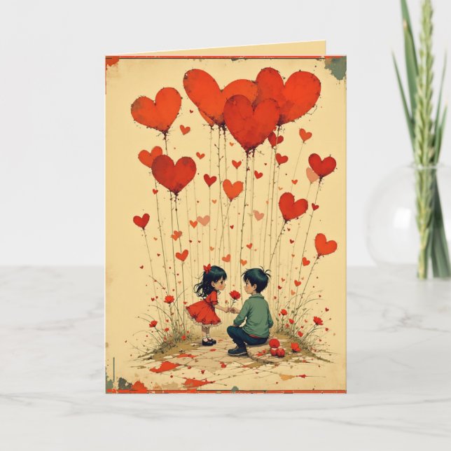 Valentine's Day Card for Kids with Hearts Helgkort (Framsida)