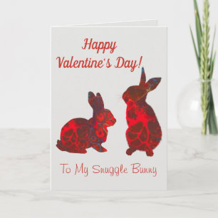 Valentines day Card Snuggle Bunny Red Art Helgkort