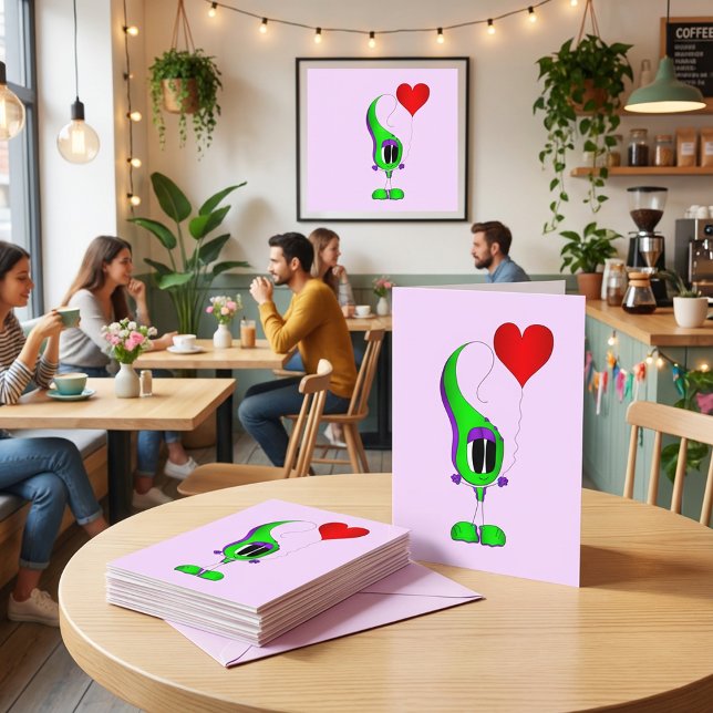 Valentine's Day Cartoon Character Helgkort (Whoa! Check out this very cool cartoon heart and Valentine's Day greeting card!)