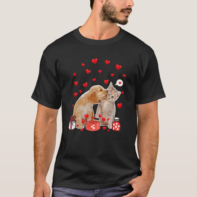Valentines day Cat Hund älskare Cat Hund Pappa Mam T Shirt (Framsida)