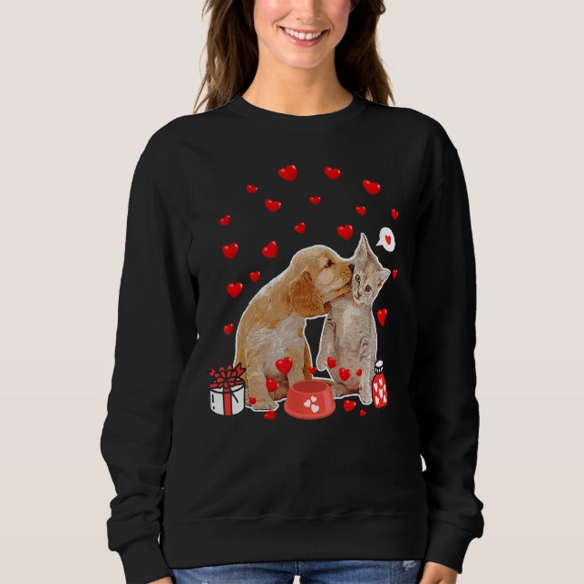 Valentines day Cat Hund älskare Cat Hund Pappa Mam T Shirt (Framsida)