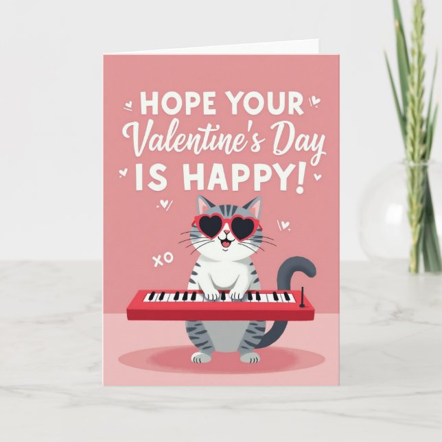 Valentines Day Cat Piano Card Kort (Framsida)