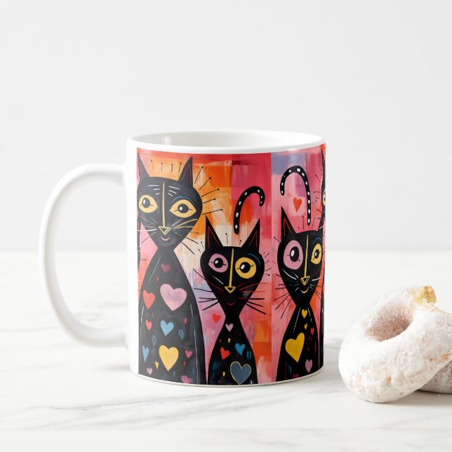 Valentine's Day Cat Red Hearts Mugs Kaffemugg (Med munk)