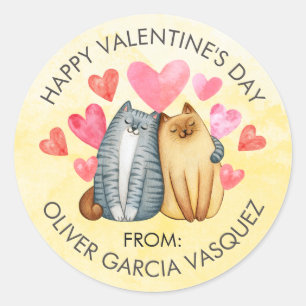 Valentines day Cats Hearts favors Treat Bags Cute Runt Klistermärke