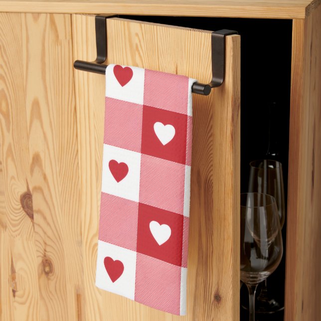 Valentine's Day Charming Red & White Check Heart  Kökshandduk (Thirds Fold)