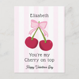 Valentine's Day Cherry on Top Coquette Stripes Vykort