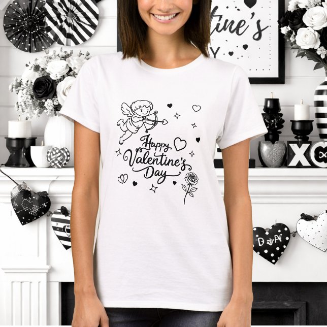 Valentines Day Cherub & Romantic Doodle Design T Shirt (Skapare uppladdad)