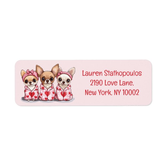 Valentines day Chihuahua Hundar Returadress Etikett (Framsidan)