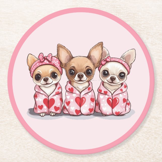 Valentines day Chihuahua Hundar Underlägg Papper Rund (Framsidan)