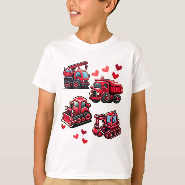 Valentines day Construction Lastbilar Funny Boys K T Shirt (Framsida)