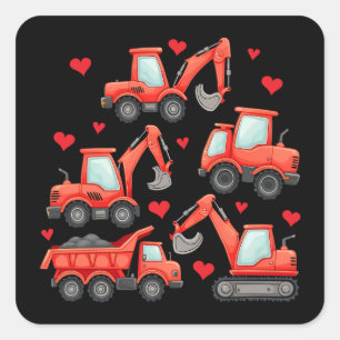 Valentines day Construction Lastbilar Fyrkantigt Klistermärke