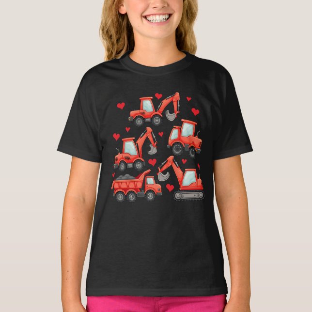 Valentines day Construction Lastbilar T Shirt (Framsida)