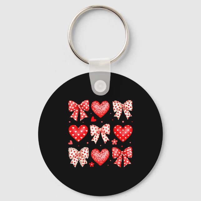 Valentines Day Coquette Bow Hearts Leopard Women G Nyckelring (Framsida)