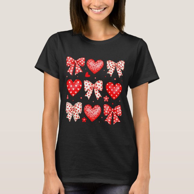 Valentines Day Coquette Bow Hearts Leopard Women G T Shirt (Framsida)