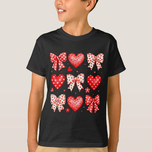 Valentines Day Coquette Bow Hearts Leopard Women G T Shirt (Framsida)