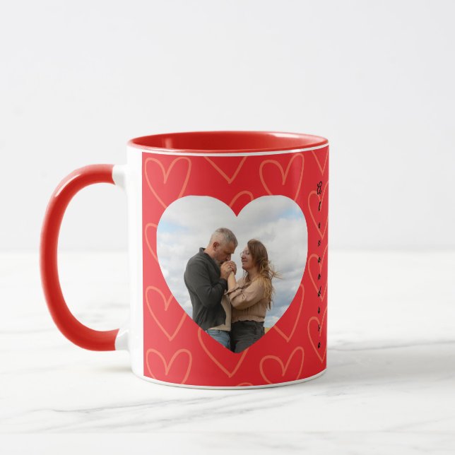 Valentines Day Couple in Love Hearts custom photo Mugg (Vänster)