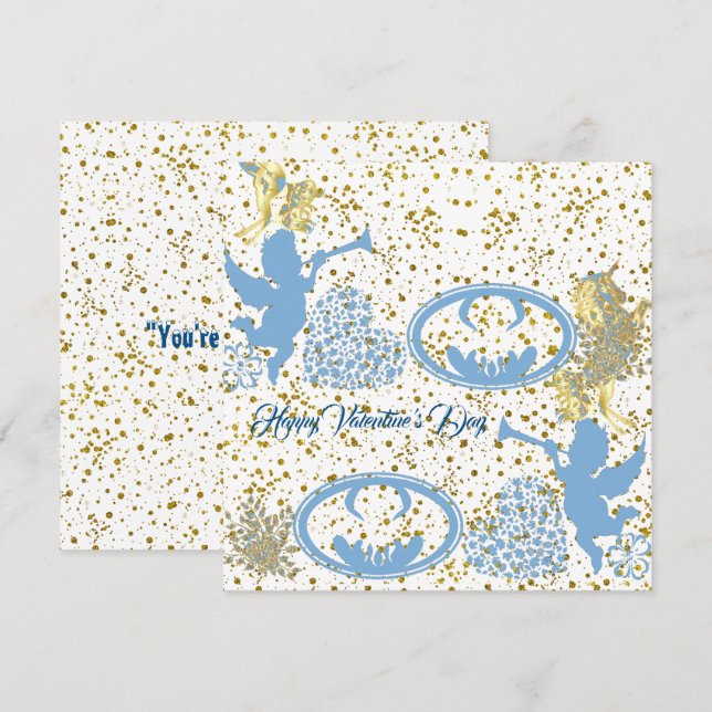 Valentines day Cupid Blue Guld Sheen Romantic Cute (Fram/baksida)