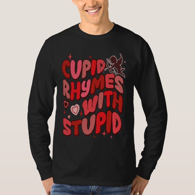 Valentine's Day Cupid Rhymes With Stupid Retro Ant T Shirt (Framsida)