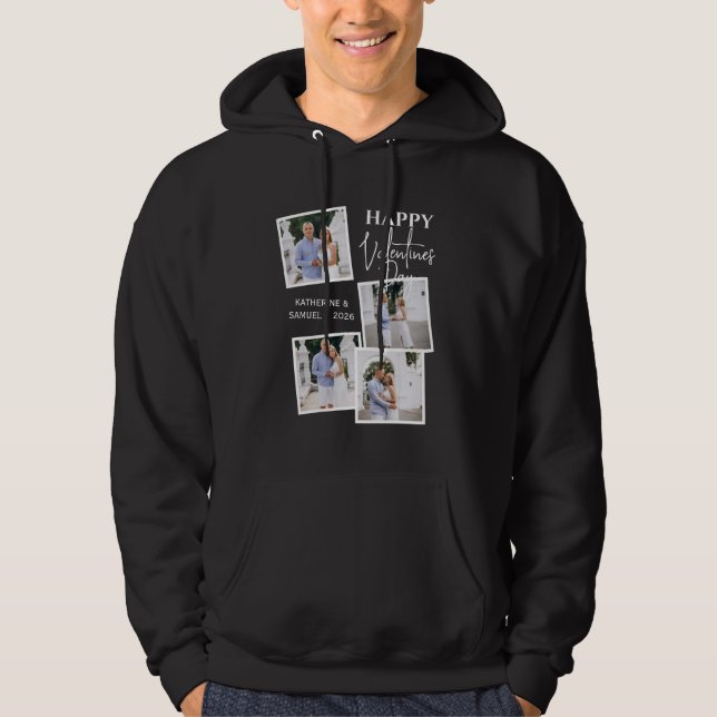 Valentine's Day Custom 4 Photo Collage & Name Hoodie (Framsida)