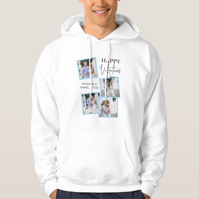Valentine's Day Custom 4 Photo Collage & Names Hoodie (Framsida)