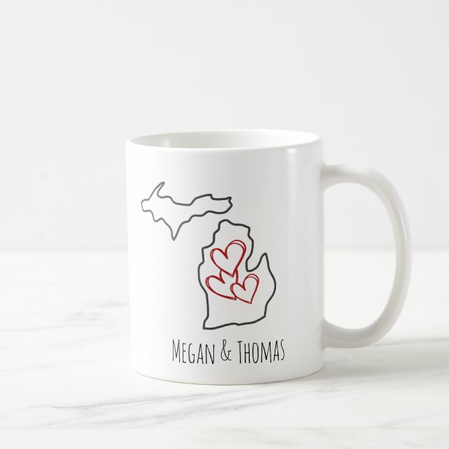  Valentine's Day Custom Name Michigan Couple Mug Kaffemugg (Höger)