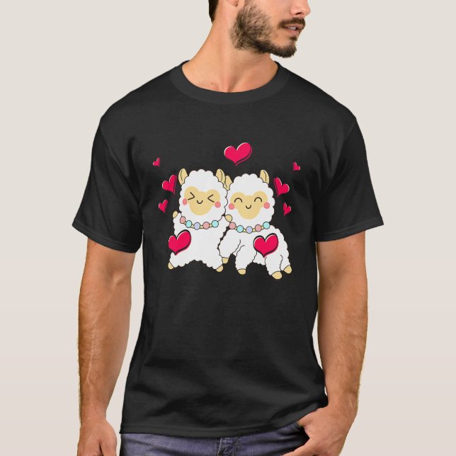 Valentines Day Cute Alpaca  Boyfriend Girlfriend T Shirt (Framsida)