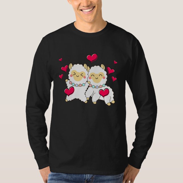 Valentines Day Cute Alpaca  Boyfriend Girlfriend T Shirt (Framsida)