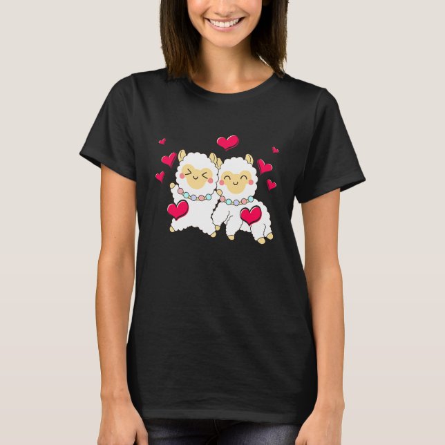 Valentines Day Cute Alpaca  Boyfriend Girlfriend T Shirt (Framsida)