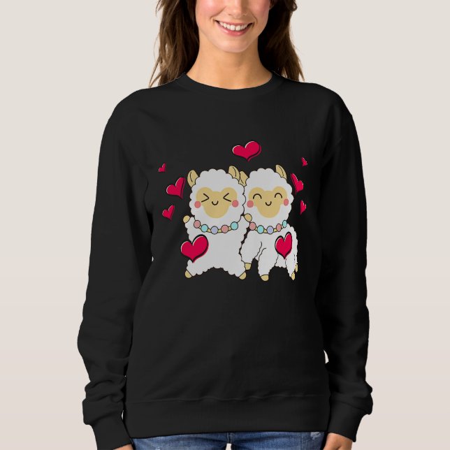 Valentines Day Cute Alpaca  Boyfriend Girlfriend T Shirt (Framsida)