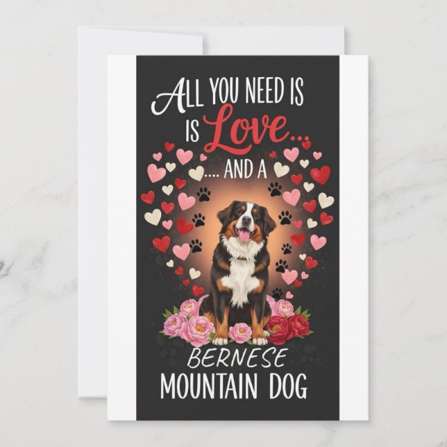 Valentine's Day cute bernese mountain dog Photo   Julkort (Framsida)