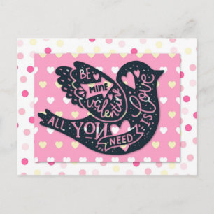 Valentines day Cute Bird Polka dots Vykort