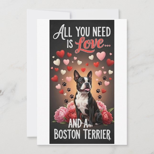 Valentine's Day cute boston terrier dog Photo   Julkort (Framsida)