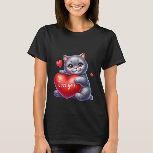 Valentine's Day Cute Cat Hearts Balloons Art ✨🐱🎈 T Shirt (Framsida)