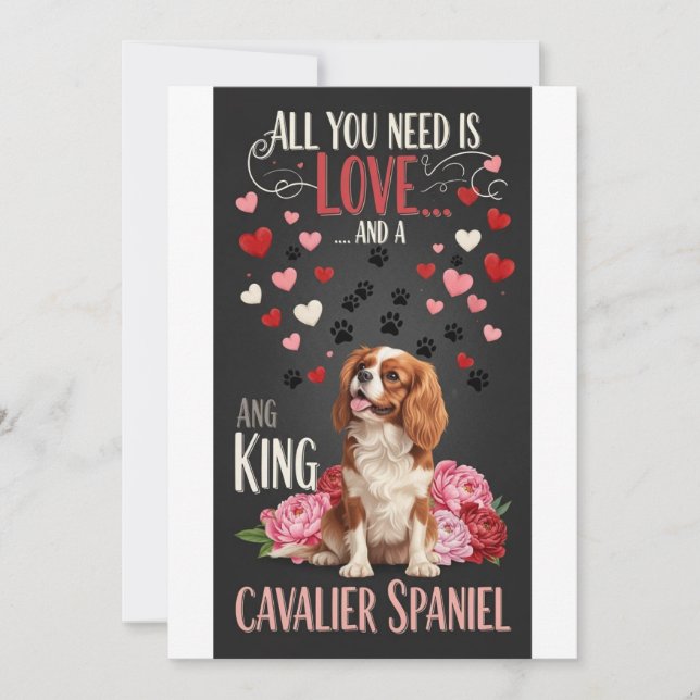 Valentine's Day Cute cavalier spaniel dog Photo  Julkort (Framsida)