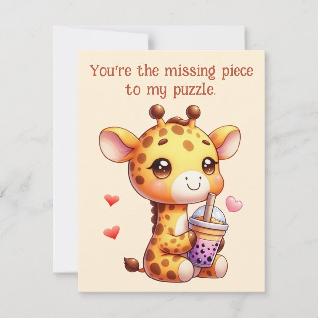 Valentines day Cute Giraffe Kärlek Boba Julkort (Framsida)