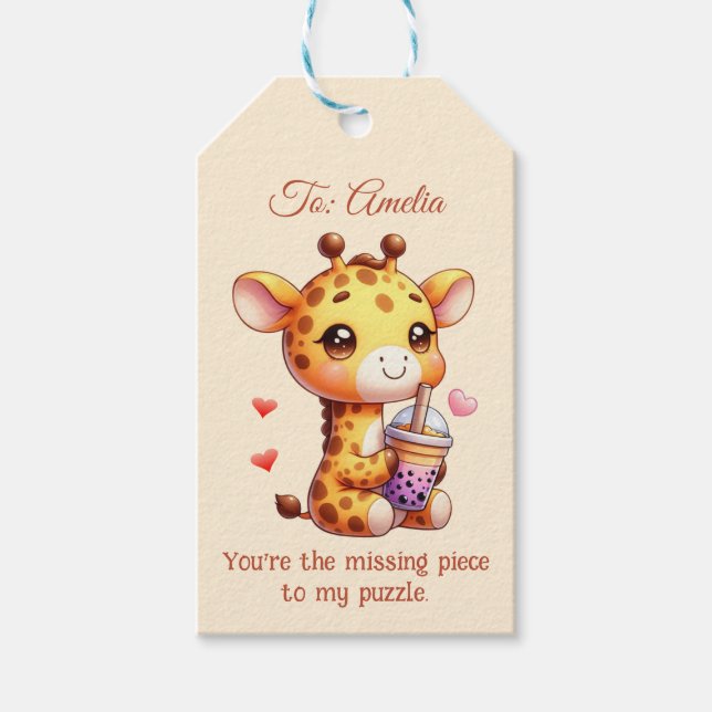 Valentines day Cute Giraffe Kärlek Boba Presentetikett (Framsidan)