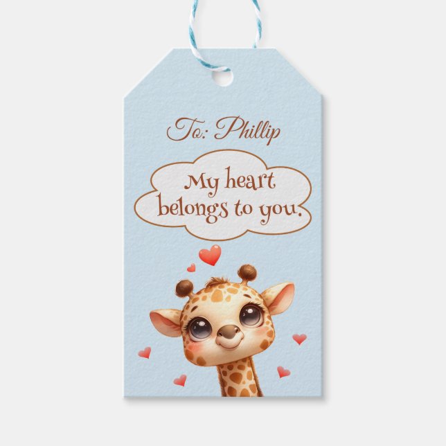 Valentines day Cute Giraffe Kärlek-meddelande Presentetikett (Framsidan)