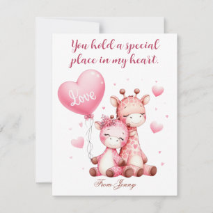 Valentines day Cute Giraffes Holding Kärlek Balloo Julkort