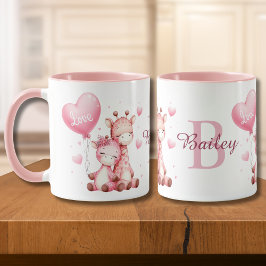 Valentines day Cute Giraffes Holding Kärlek Balloo Mugg
