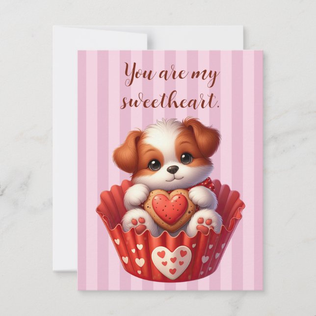 Valentines day Cute Hund i en cupkaka Julkort (Framsida)