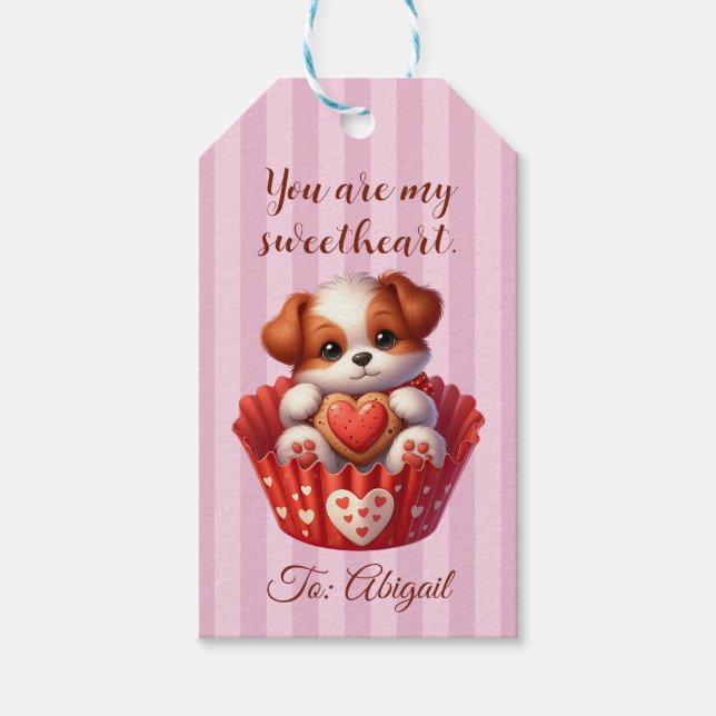 Valentines day Cute Hund i en cupkaka Presentetikett (Framsidan)