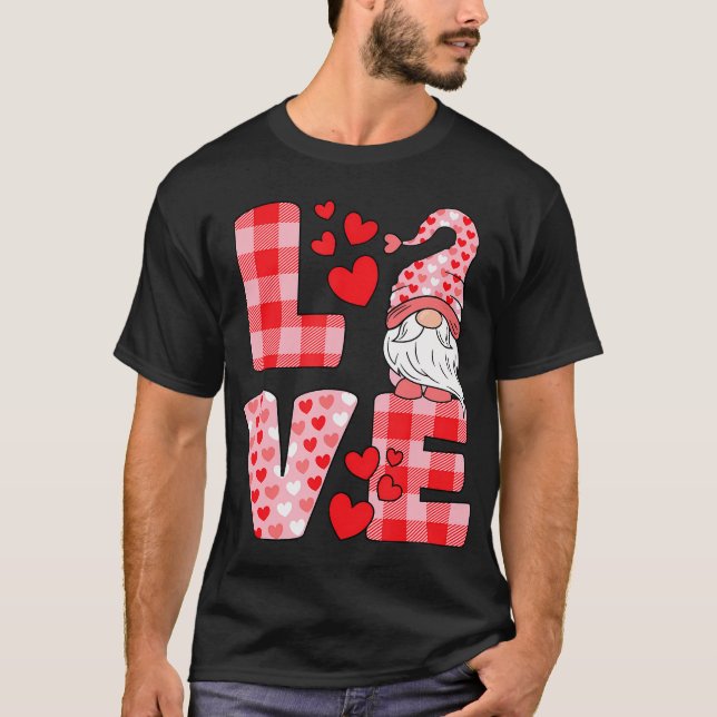 Valentines day Cute Kärlek Heart Gnome Rosa Buffal T Shirt (Framsida)