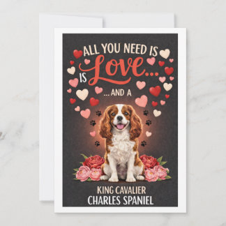 Valentine's Day cute king cavalier charles spaniel Julkort